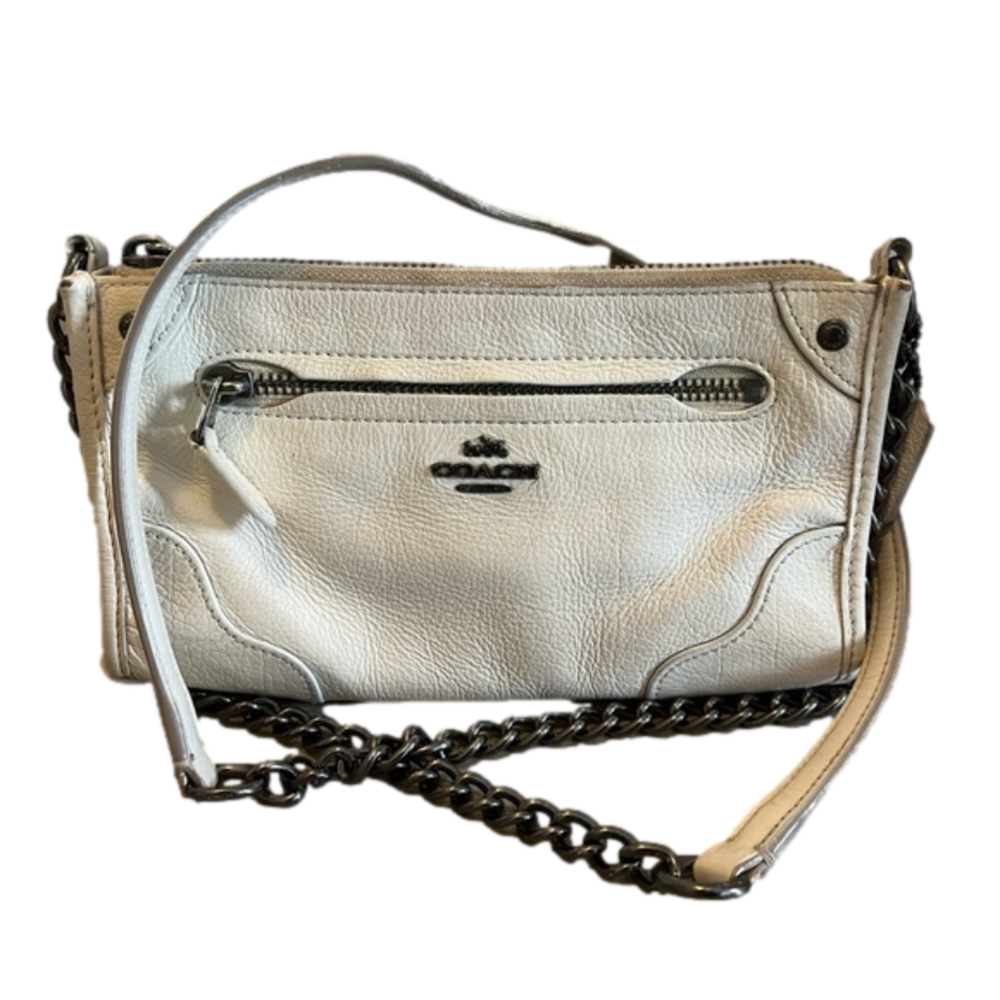 Coach Mickie Leather White Crossbody Chain Mini Purse Small Handbag Off White